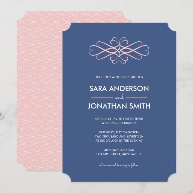 Light Pink and Denim Blue Wedding Invitation (Front/Back)