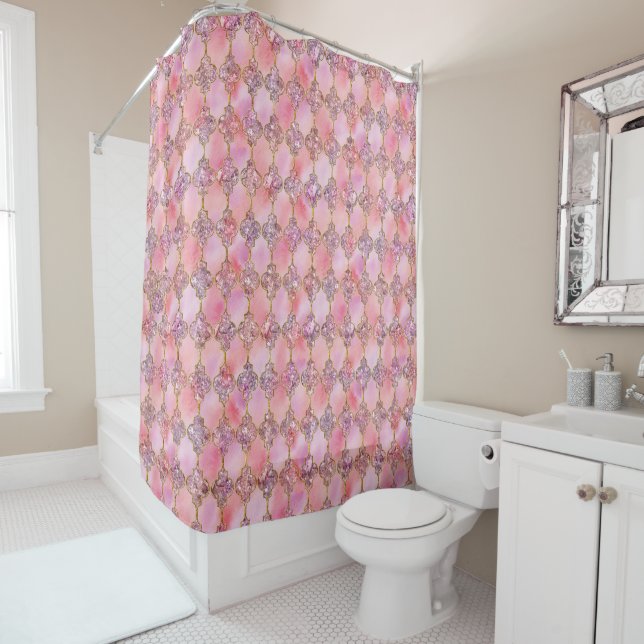 Light pink and Glitter Maroccan pattern Shower Curtain (In Situ)