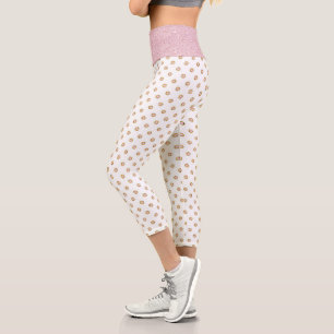 Light Pink and Gold Jewel Capri Leggings