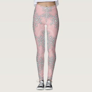 Light Pink and Grey Damask Boho Style Leggings