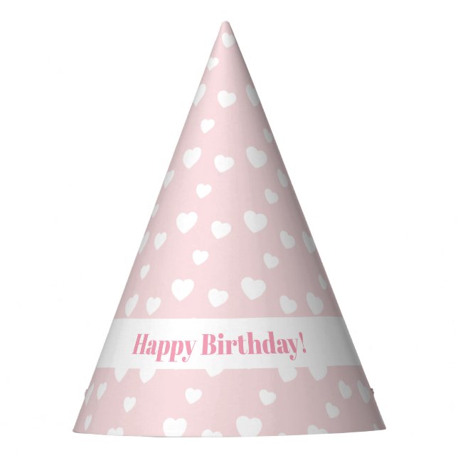Light Pink and Hearts, birthday, shower, party Party Hat (Front)