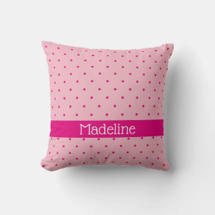 Light Pink and Hot Pink Polka Dots Custom Name Cushion