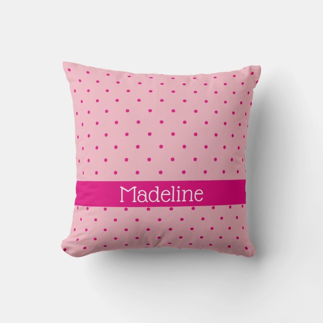Light Pink and Hot Pink Polka Dots Custom Name Cushion (Front)