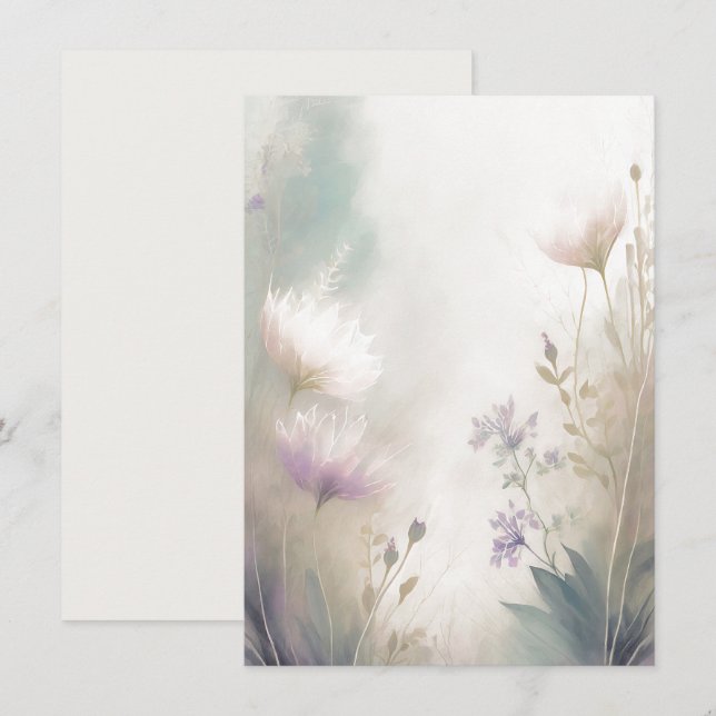 Light pink and purple floral blank wedding invitation (Front/Back)