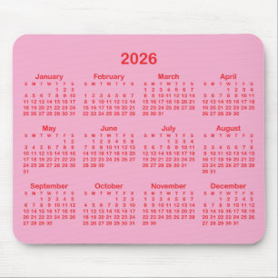 Light Pink and Red 2026 Calendar Mouse Mat
