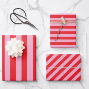 Light Pink and Red Stripes Wrapping Paper Sheet