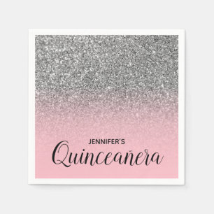 Light Pink and Silver Glitter Ombre Quinceanera Napkin