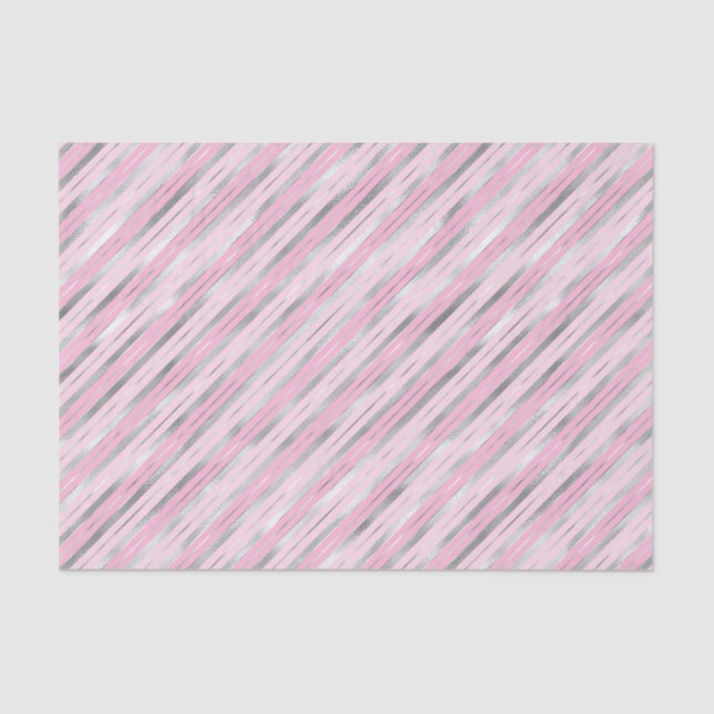 Light Pink and Silver Stripes Tissue Paper (Front)