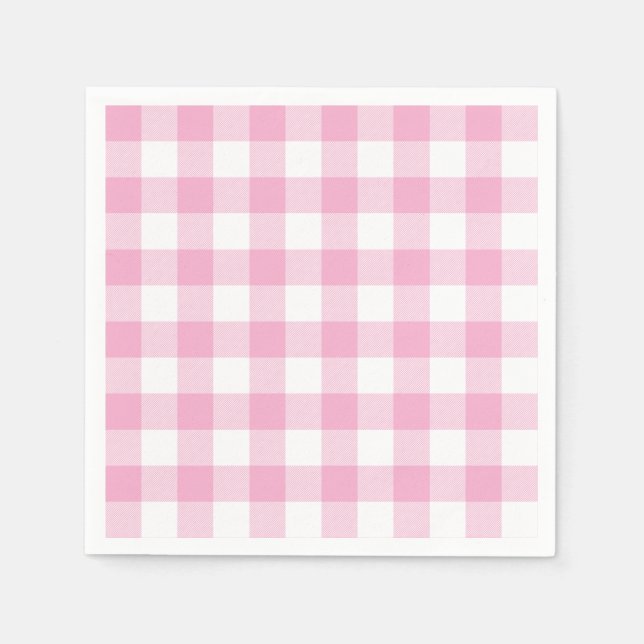 Light Pink and White Buffalo Plaid Gingham Napkin (Front)