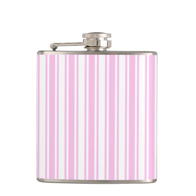 Light pink and white candy stripes hip flask (Front)