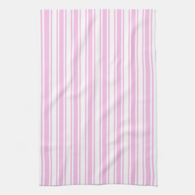 Light pink and white candy stripes tea towel (Vertical)