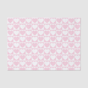 Light Pink and White Checkered Pattern With Hearts Tissue Paper