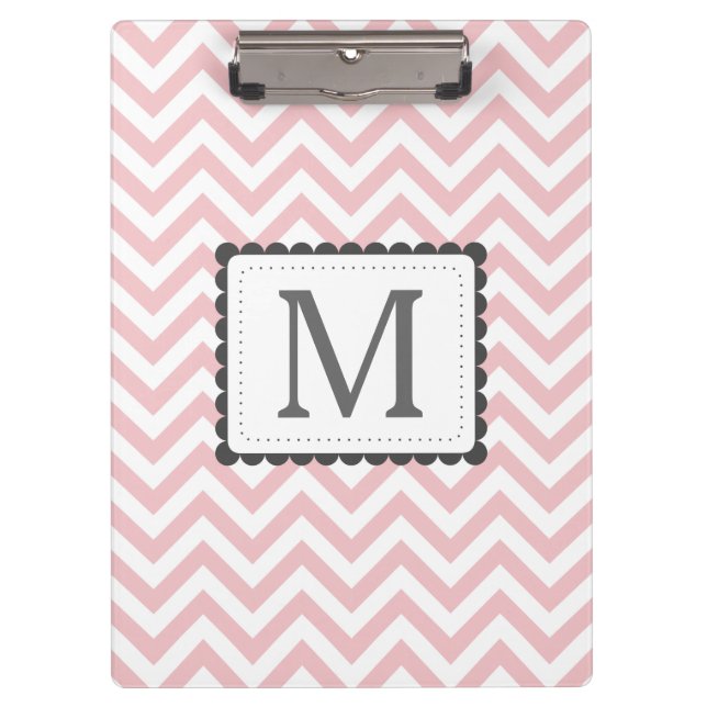 Light Pink And White Chevron Custom Monogram Clipboard (Front)