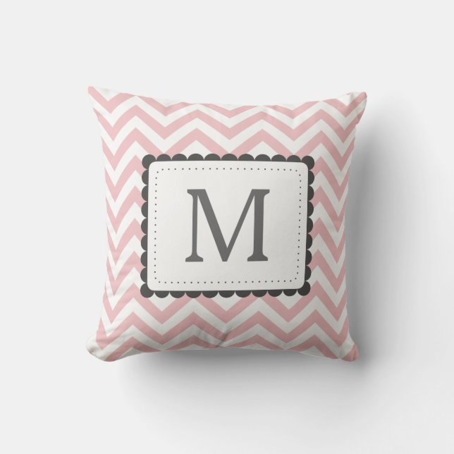 Light Pink And White Chevron Custom Monogram Cushion (Front)