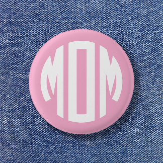 Light Pink and White Circle Monogram MOM 3 Cm Round Badge