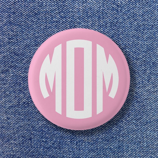 Light Pink and White Circle Monogram MOM 3 Cm Round Badge (Light Pink and White Circle Monogram MOM Button)