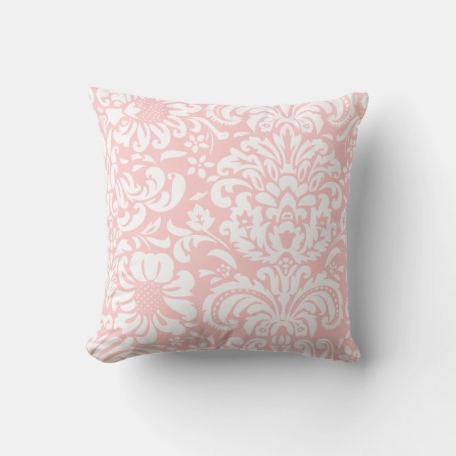 Light Pink and White Floral Damask Cushion (Front)