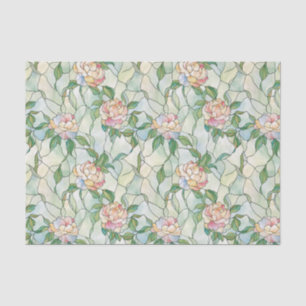 Light Pink and White Flowers Stained Glass Effect Tissue Paper