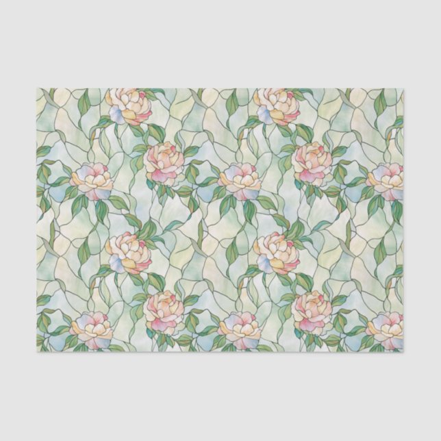 Light Pink and White Flowers Stained Glass Effect  Tissue Paper (Front)