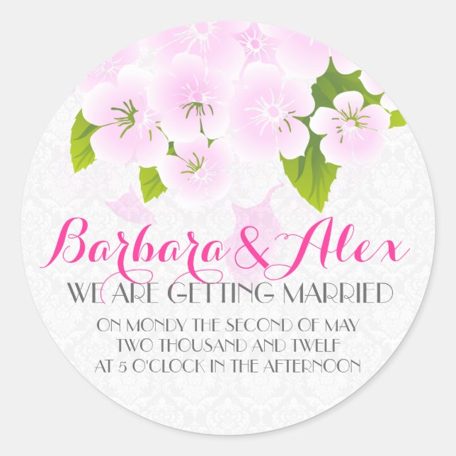 Light Pink And White Flowers Wedding Design Classic Round Sticker (Front)