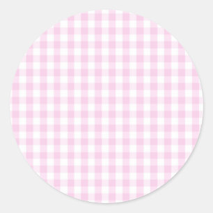 light pink and white gingham pattern preppy girly classic round sticker