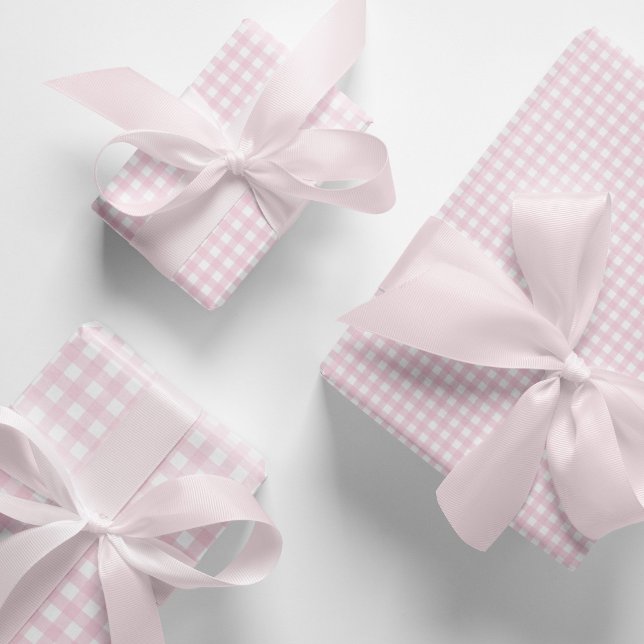 Light Pink and White Gingham Wrapping Paper Sheet (Baby pink gingham checks pattern wrapping paper sheets. Soft pink gingham gift wrap.)