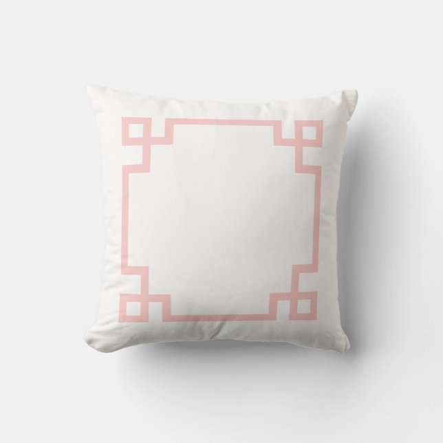 Light Pink and White Greek Key Cushion (Front)