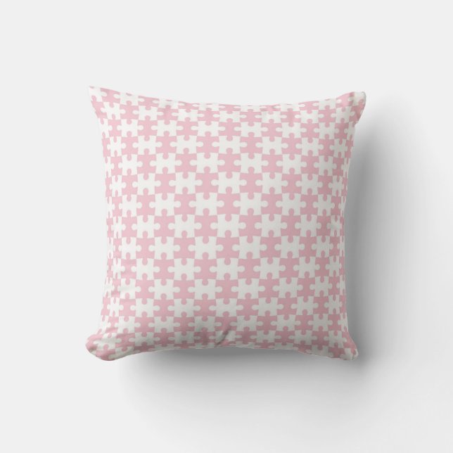 Light Pink and White Jigsaw  Puzzle Piece Pattern Cushion (Front)