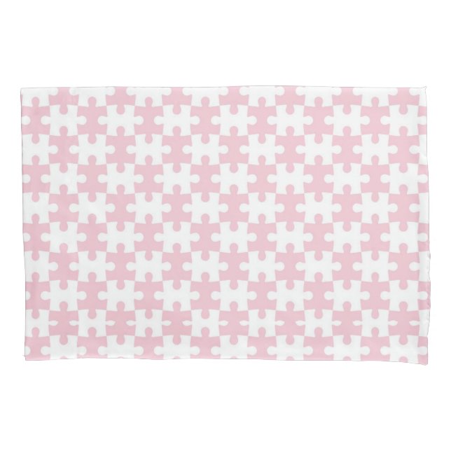 Light Pink and White Jigsaw  Puzzle Piece Pattern Pillowcase (Front)