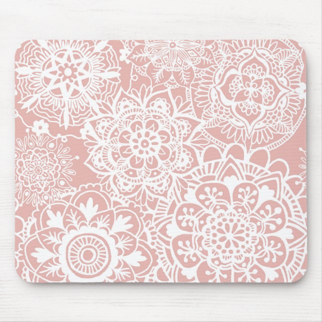 Light Pink and White Mandala Pattern Mouse Mat (Front)