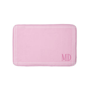 Light Pink and White Striped Custom Initials Bath Mat