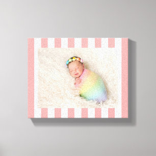 Light Pink and White Stripes New Baby Girl Photo Canvas Print