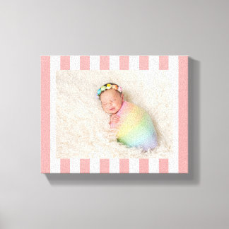Light Pink and White Stripes New Baby Girl Photo Canvas Print