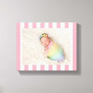 Light Pink and White Stripes New Baby Girl Photo Canvas Print