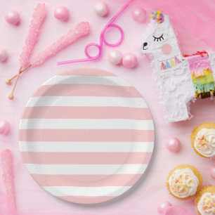 Light Pink and White Stripes Paper Plate
