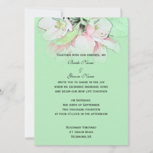 Light pink apple flower in green wedding invitation