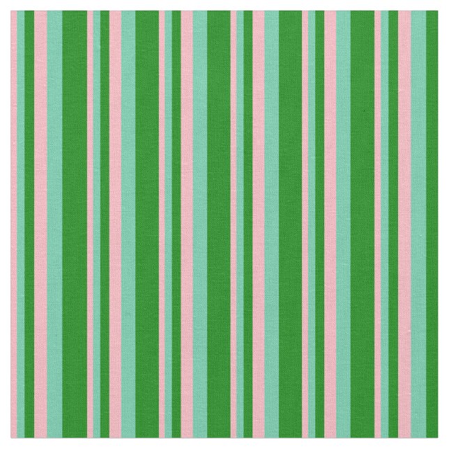 Light Pink, Aquamarine & Green Lines Fabric (Close Up)