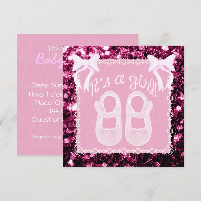Light pink Baby Girl shower Pink sparkles Invite (Front/Back)