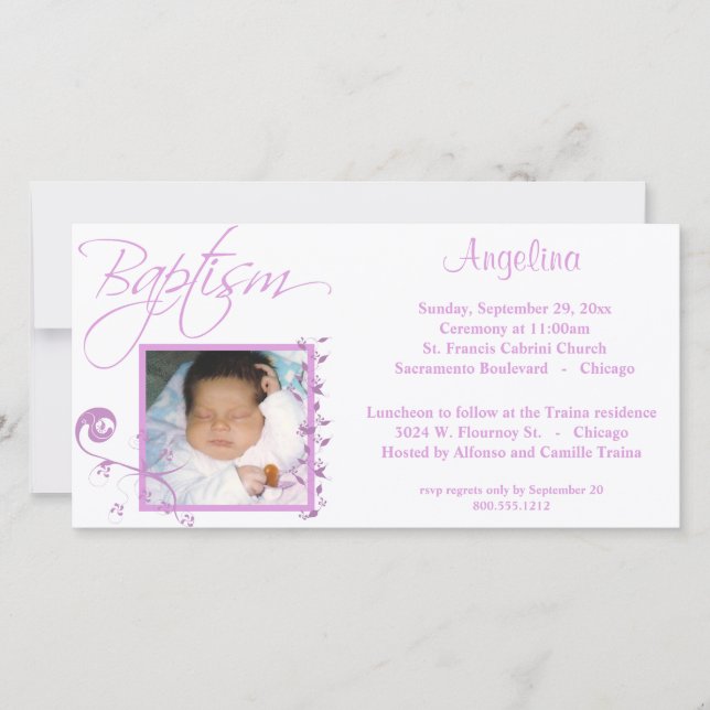 Light Pink Baptism Photo Invitation (Front)