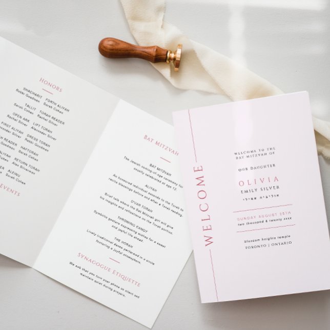 Light Pink Bat Mitzvah Folded Program Booklet Programme (Creator Uploaded)