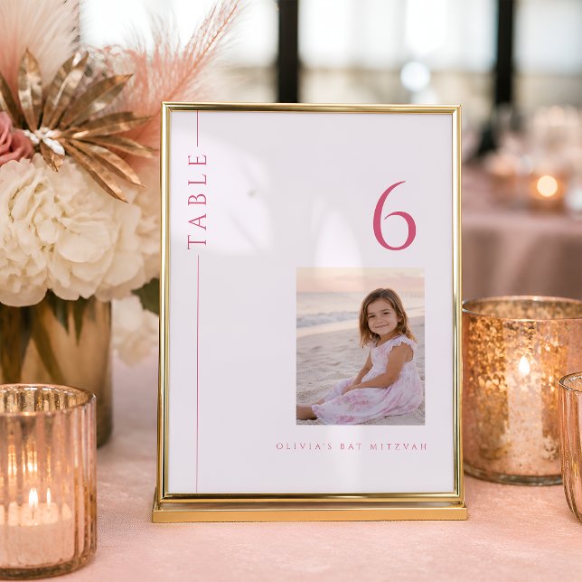Light Pink Bat Mitzvah Table Number with Photo (Creator Uploaded)