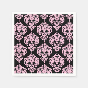 Light Pink Black Damask Chic Elegant Pattern Party Napkin