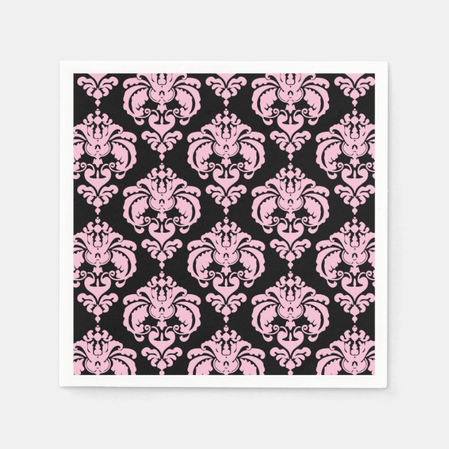 Light Pink Black Damask Chic Elegant Pattern Party Napkin (Front)