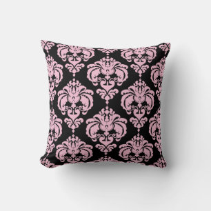 Light Pink & Black Damask Modern Elegant Pattern Cushion