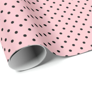 Light Pink   Black Polka Dot Wrapping Paper
