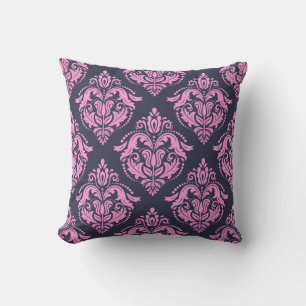 Light Pink & Blue Damasks Pattern Cushion