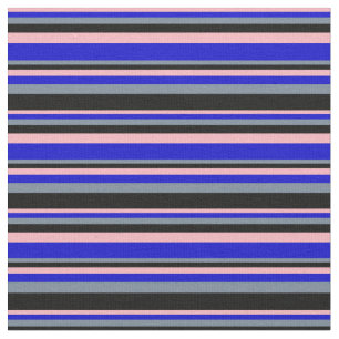 Light Pink, Blue, Light Slate Grey & Black Lines Fabric