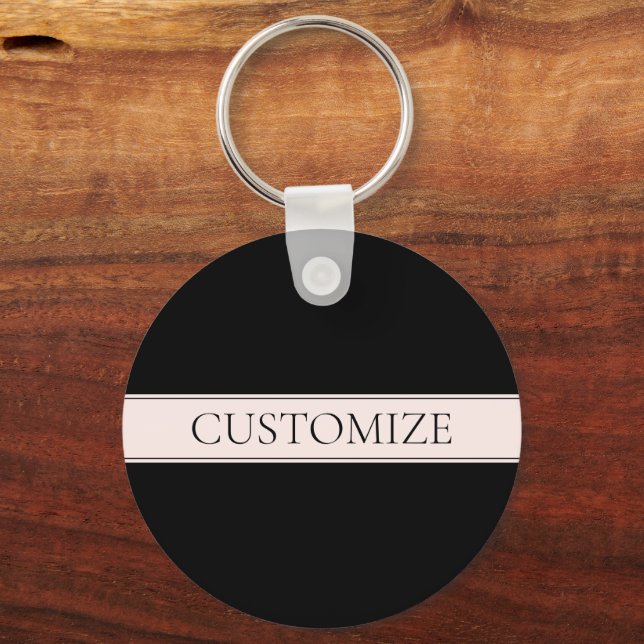 Light Pink Blush Stripe & Elegant Editable Text Key Ring (Front)