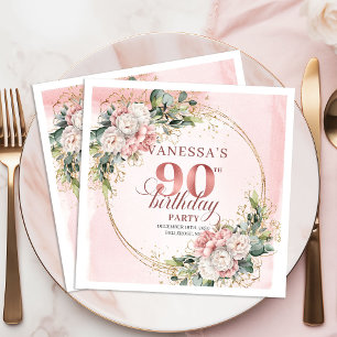 Light Pink Bohemian Floral 90th Birthday Party Napkin