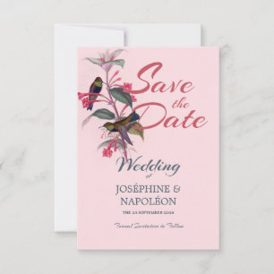 Light pink boho art deco floral & birds save the date